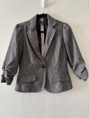 Vintage Y2K Gray Textured Tweed Blazer Brand Stooshy Juniors Sz M Office Career